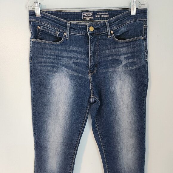Levi Strauss Signature Totally Shaping Slim Straight Jeans Blue Womens 32x28 - Picture 3 of 11